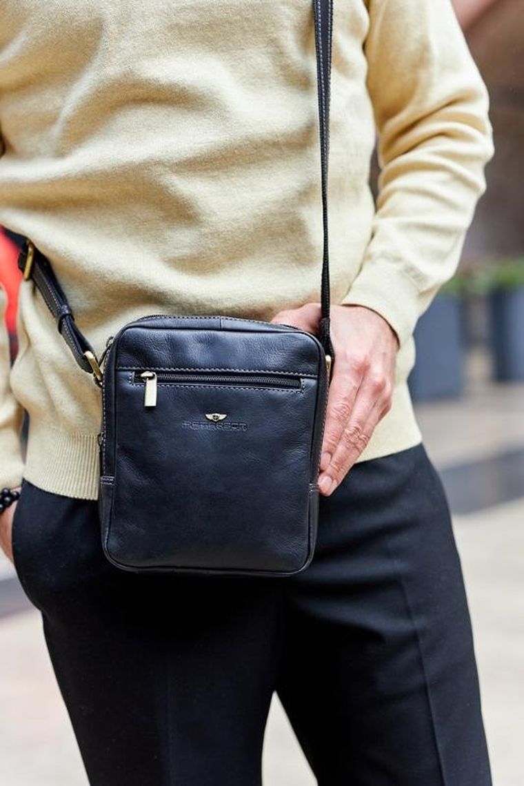 Torba listonoszka, czarna, skórzana, Peterson