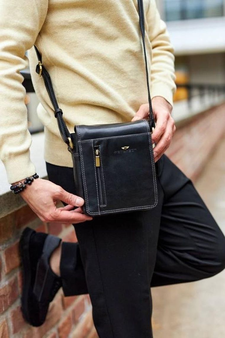 Torba listonoszka, czarna, skórzana, Peterson