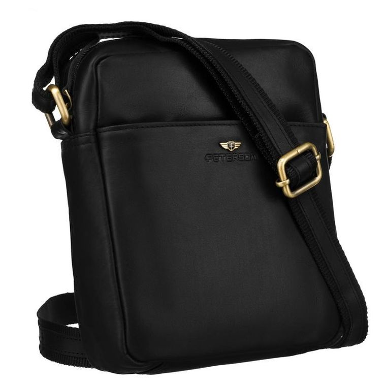 Torba listonoszka, czarna, skórzana, Peterson