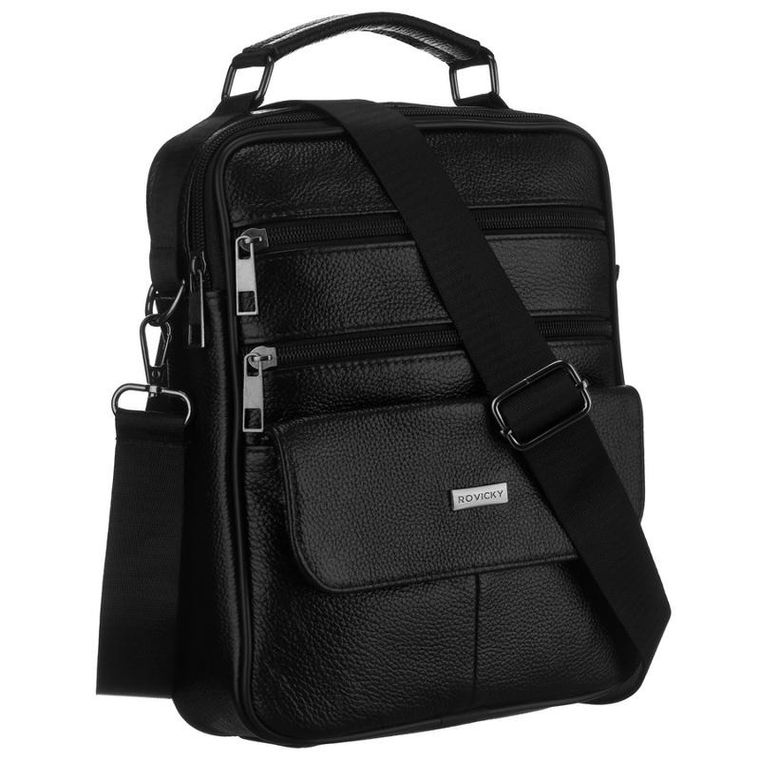 Torba listonoszka, czarna, skórzana, Rovicky