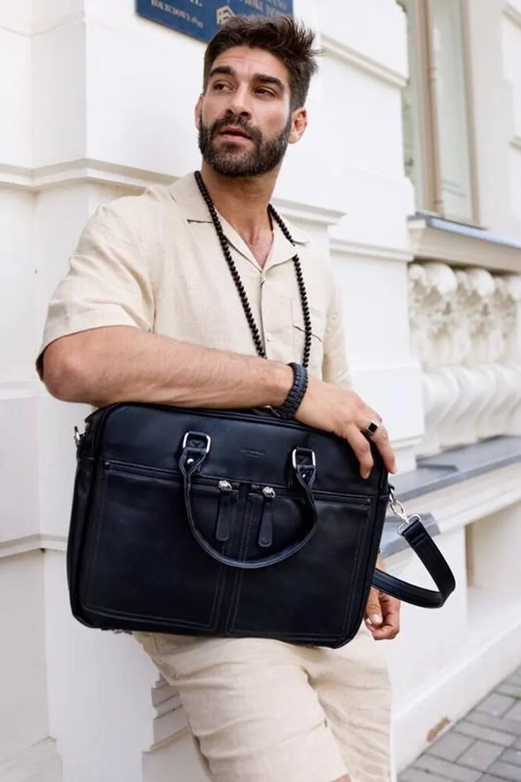 Torba na laptopa, czarna, skóra ekologiczna, do 14", Peterson