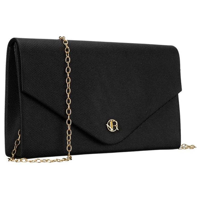 Torebka kopertówka, czarna, brokatowa, Rovicky