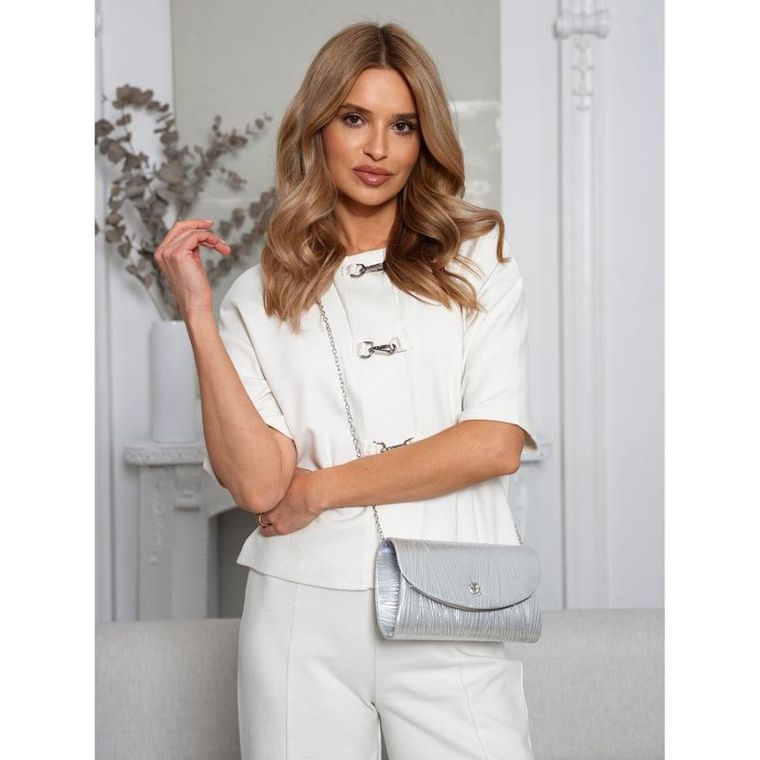 Torebka kopertówka, srebrna, skóra ekologiczna, Rovicky