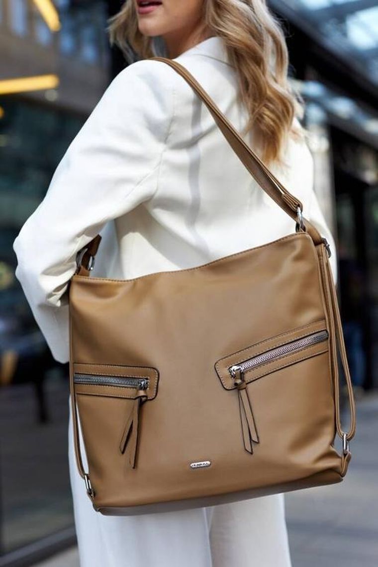 Torebka listonoszka, beżowa, skóra ekologiczna, Rovicky