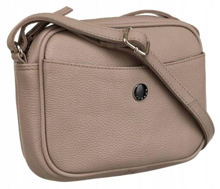 Torebka listonoszka, beżowa, skórzana, Peterson