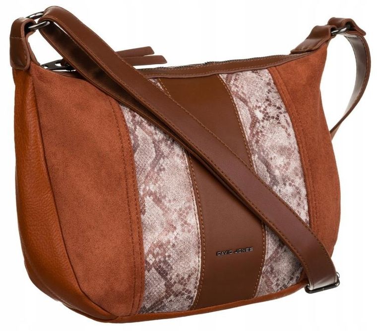 Torebka listonoszka, brązowa, skóra ekologiczna, David Jones