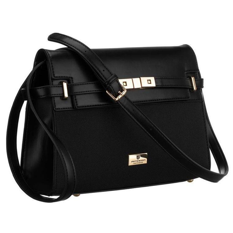 Torebka listonoszka, czarna, skóra ekologiczna, Peterson