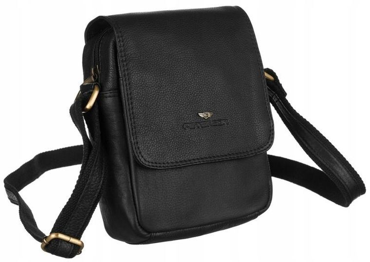 Torebka listonoszka, czarna, skórzana, Peterson