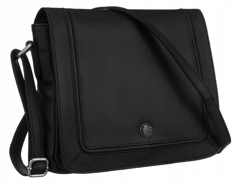 Torebka listonoszka, czarna, skórzana, Peterson