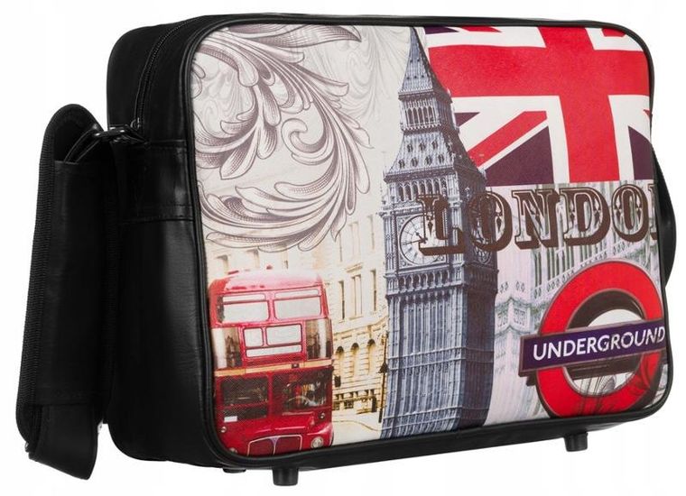 Torebka listonoszka, sportowa, czarna, skóra ekologiczna, Loren