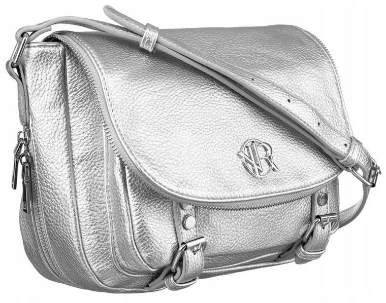 Torebka listonoszka, srebrna, skóra ekologiczna, Rovicky