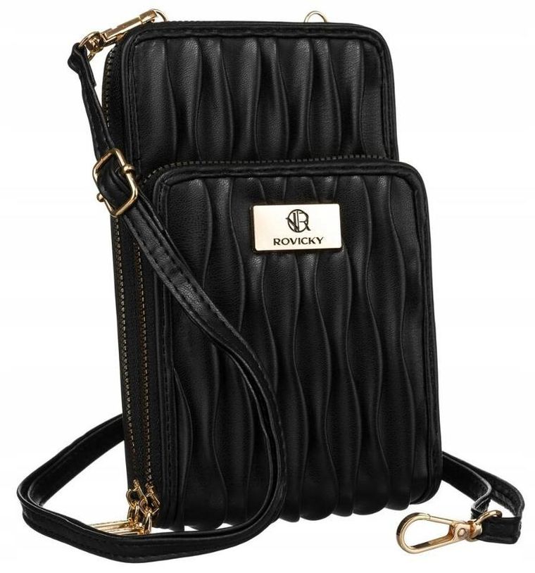 Torebka-portfel, czarna, skóra ekologiczna, Rovicky