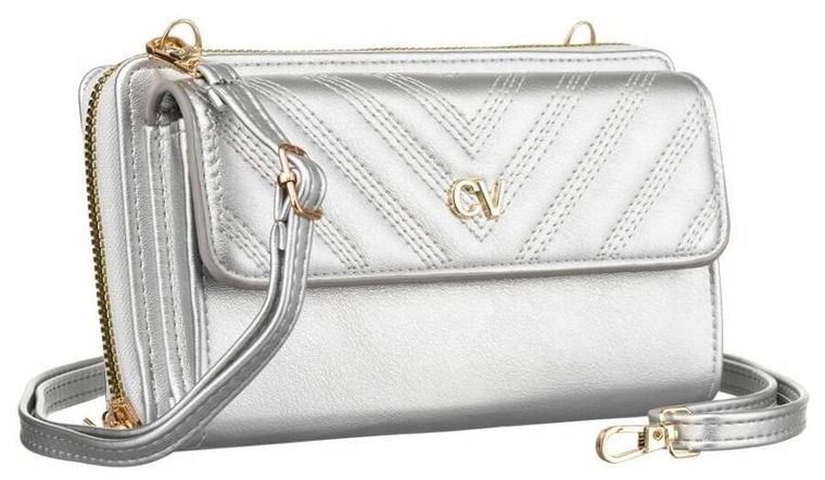 Torebka-portfel, srebrna, skóra ekologiczna, Cavaldi