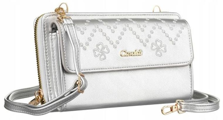 Torebka-portfel, srebrna, skóra ekologiczna, Cavaldi