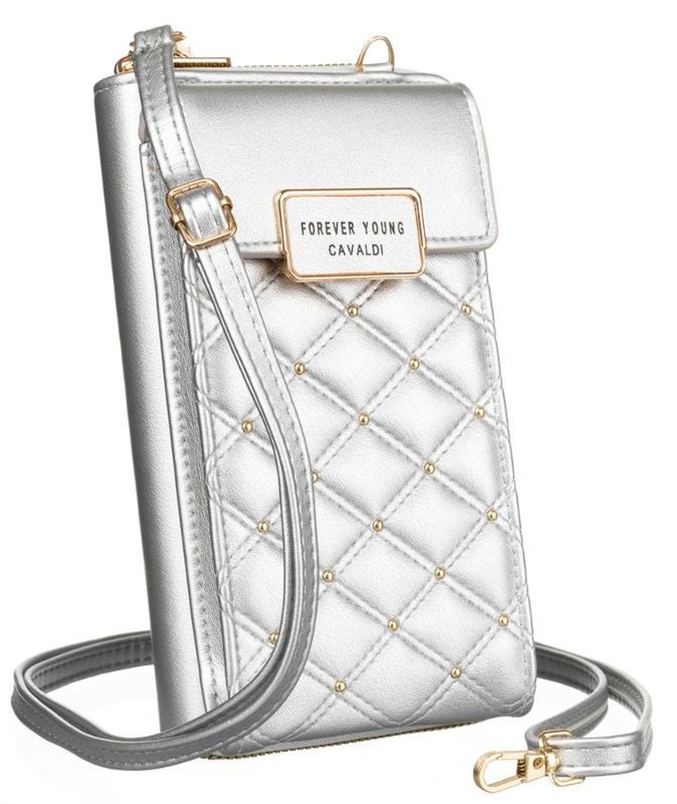 Torebka-portfel, srebrna, skóra ekologiczna, Cavaldi