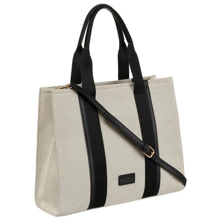Torebka shopper, beżowo-czarna, Peterson