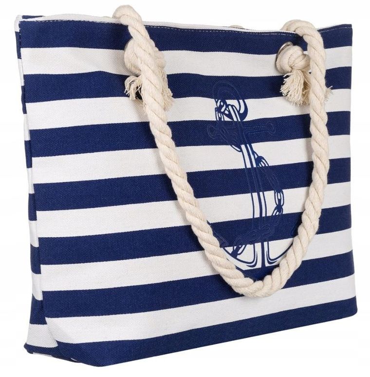 Torebka shopper, biało-granatowa, plażowa
