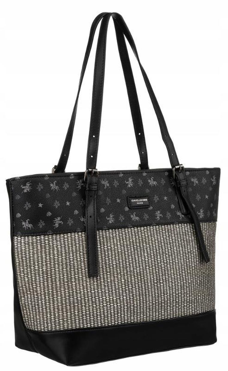 Torebka shopper, czarna, skóra ekologiczna, David Jones