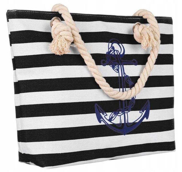 Torebka shopper, czarno-biała, plażowa
