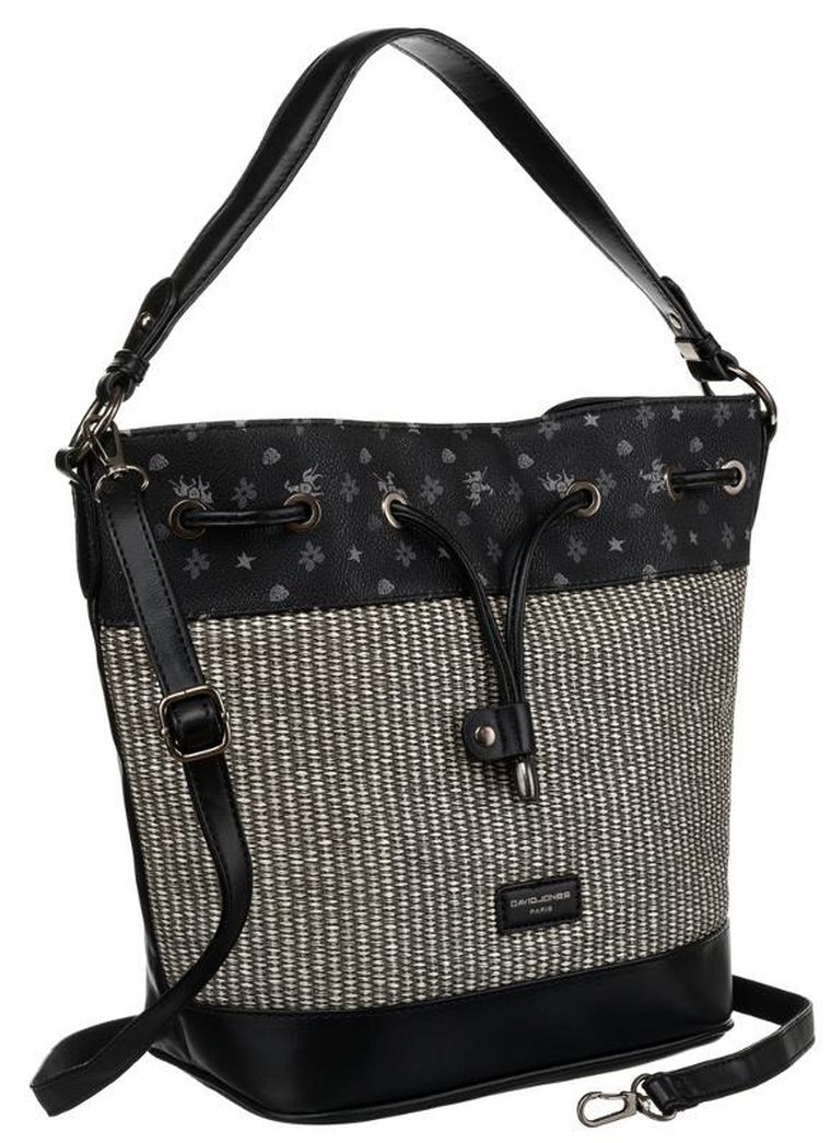 Torebka worek, czarna, skóra ekologiczna, David Jones