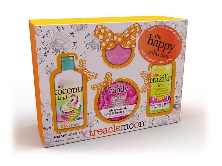 Treaclemoon, The Happy Collection, zestaw prezentowy: żel pod prysznic + balsam do ciała + mgiełka do ciała + kula do kąpieli