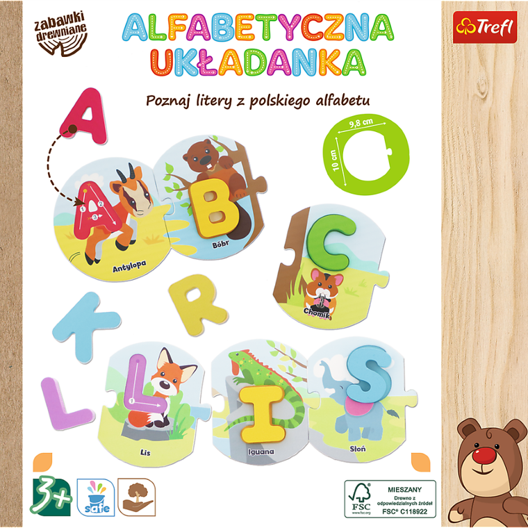Trefl, alfabetyczna układanka, puzzle z dziurką, literki