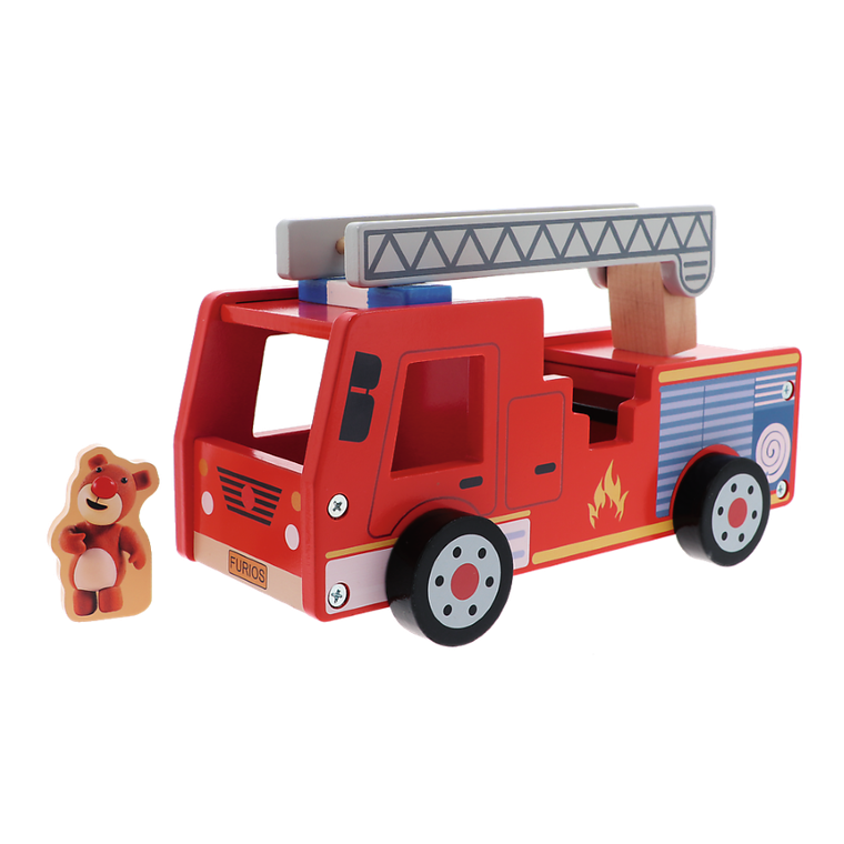 Trefl, Bobaski i Miś, Fire truck, drewniany wóz strażacki