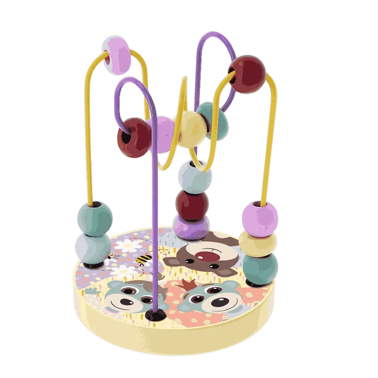 Trefl, Bobaski i Miś, labirynt z koralików, przyjaciele, zabawka drewniana