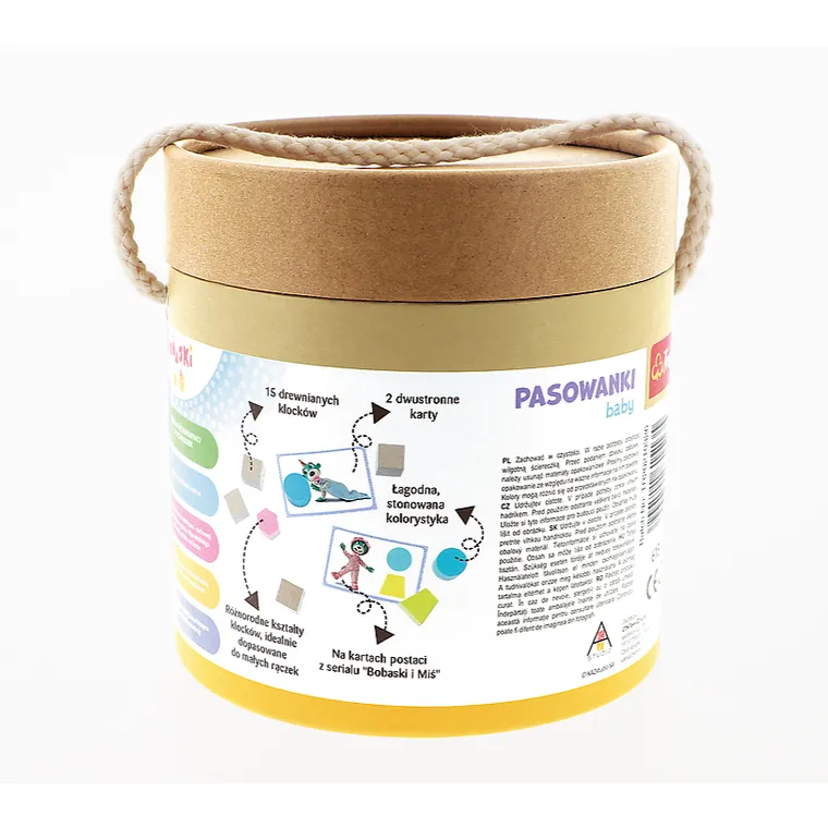 Trefl, Bobaski i Miś, O!Klocki, Pasowanki Baby, edukacyjne klocki, 15 elementów