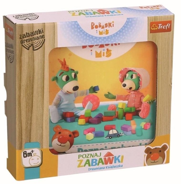 Trefl, Bobaski i Miś, Poznaj zabawki, drewniana książeczka