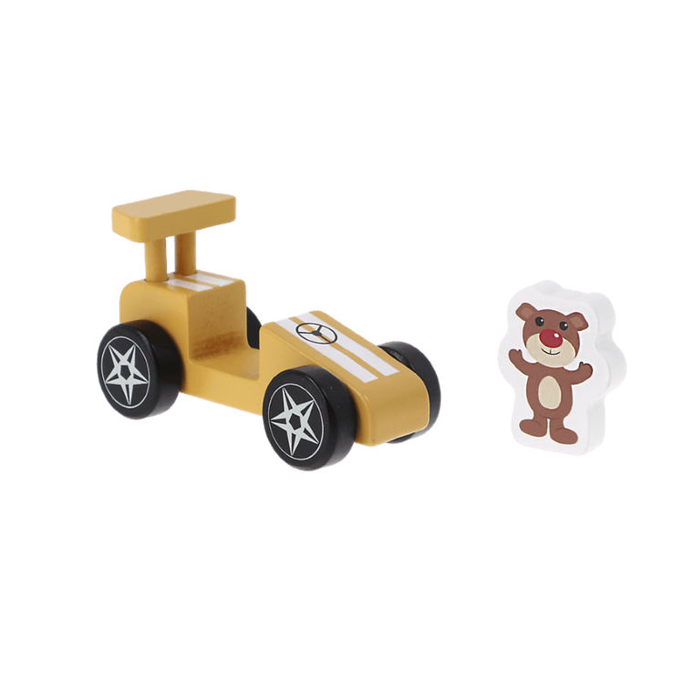 Trefl, Bobaski i Miś, Racing car, drewniany pojazd wyścigowy, Yellow