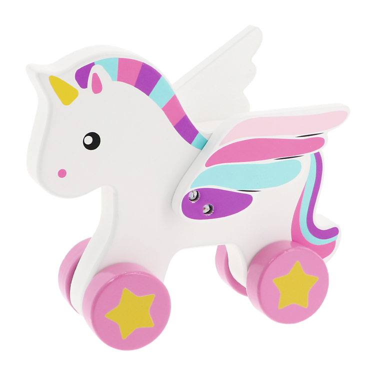 Trefl, Bobaski i Miś, Rainbow Unicorn, zabawka drewniana do ciągnięcia