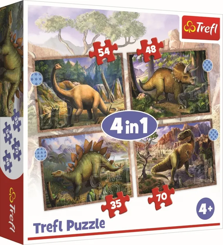 Trefl, Ciekawe Dinozaury, puzzle 4w1