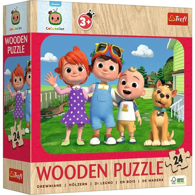 Trefl, CoComelon, Wesoły CoComelon, puzzle drewniane, 24 elementy