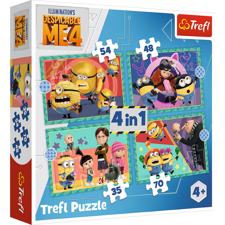 Trefl, Despicable Me 4, Zwariowane Minionki, puzzle 4w1, 207 elementów