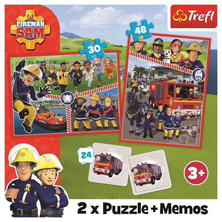 Trefl, Drużyna Strażaka Sama, puzzle 2w1 + memo