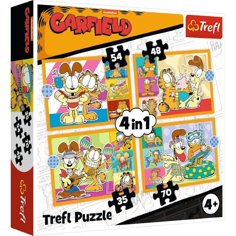 Trefl, Garfield kocha lazanię, puzzle 4w1, 54+48+35+70 elementów