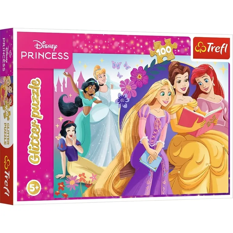 Trefl, Glitter, Księżniczki Disneya, Blask magii przyjaźni, puzzle brokatowe, 100 elementów