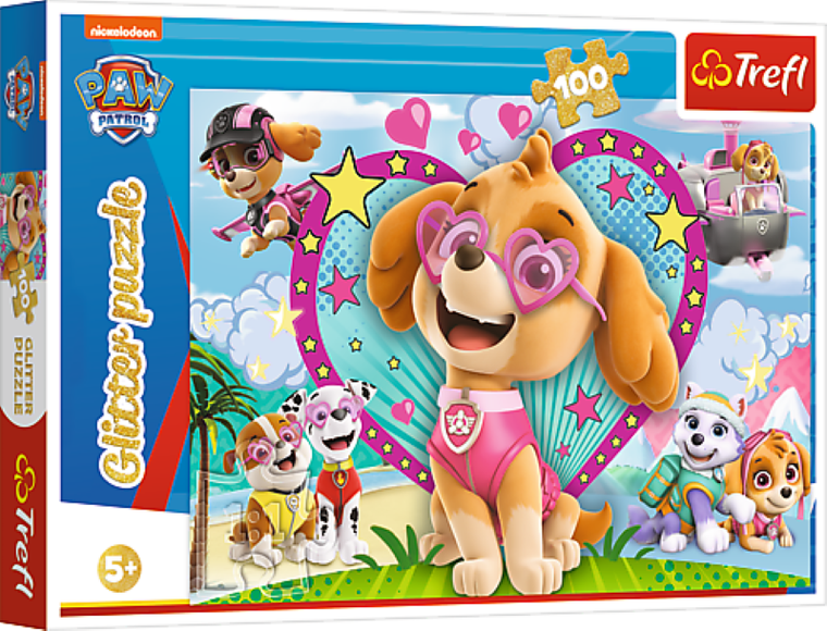 Trefl, Glitter, Psi Patrol, W blasku Skye, puzzle brokatowe, 100 elementów