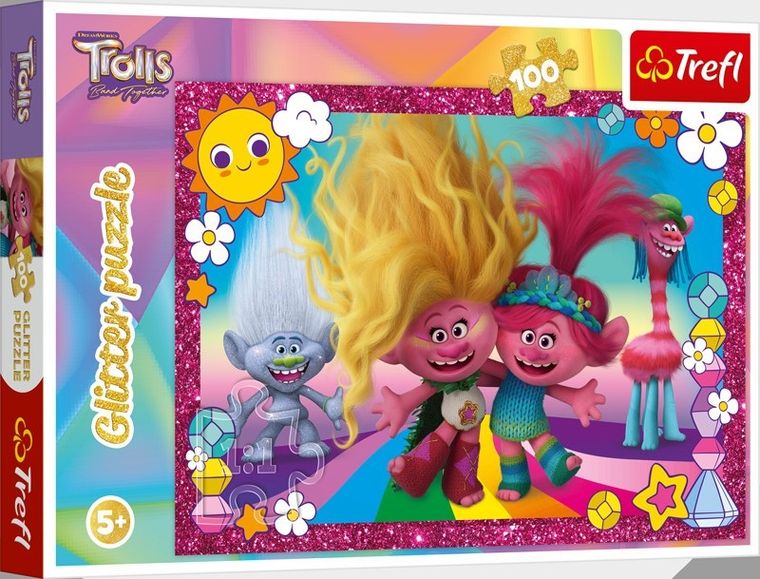 Trefl, Glitter, Trolle, puzzle brokatowe, 100 elementów