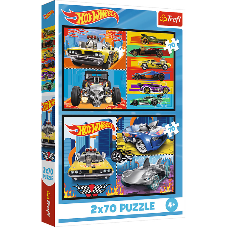 Trefl, Hot Wheels, Samochodziki, puzzle, 2-70 elementów