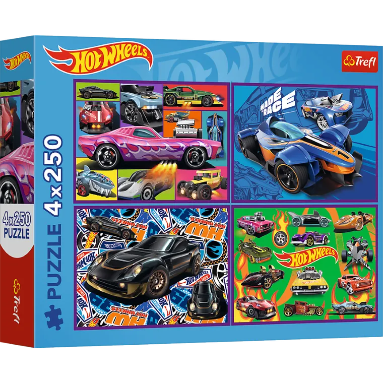 Trefl, Hot Wheels, Wyścigowe auta, puzzle, 4-250 elementów