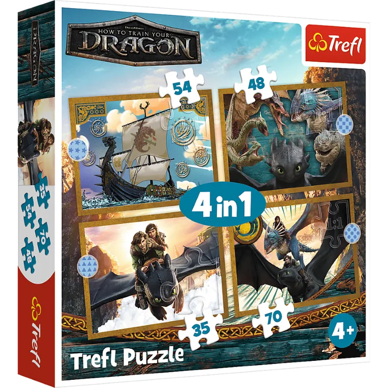 Trefl, Jak wytresować smoka, Smocze dni, puzzle 4w1