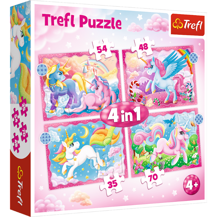 Trefl, Jednorożce i magia, puzzle, 4w1, 35, 48, 54, 70 elementów