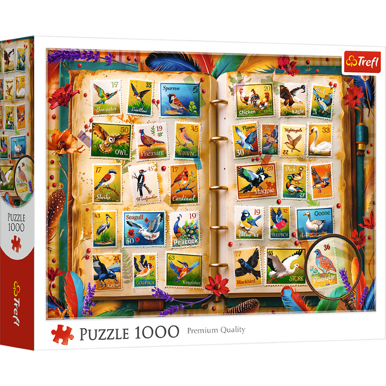 Trefl, Kolekcja znaczków atlas ptaków, puzzle, 1000 elementów