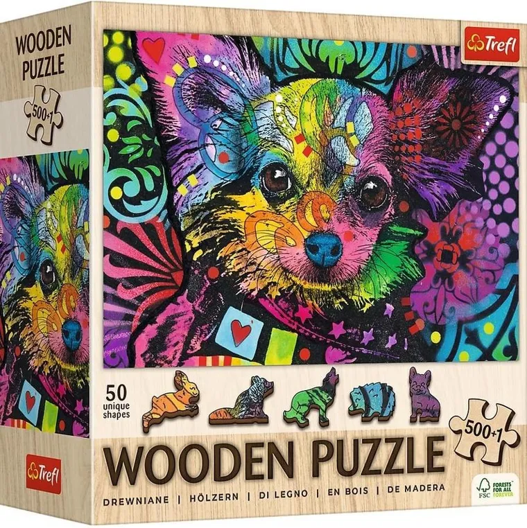 Trefl, Kolorowy szczeniak, puzzle drewniane, 500+1 elementów