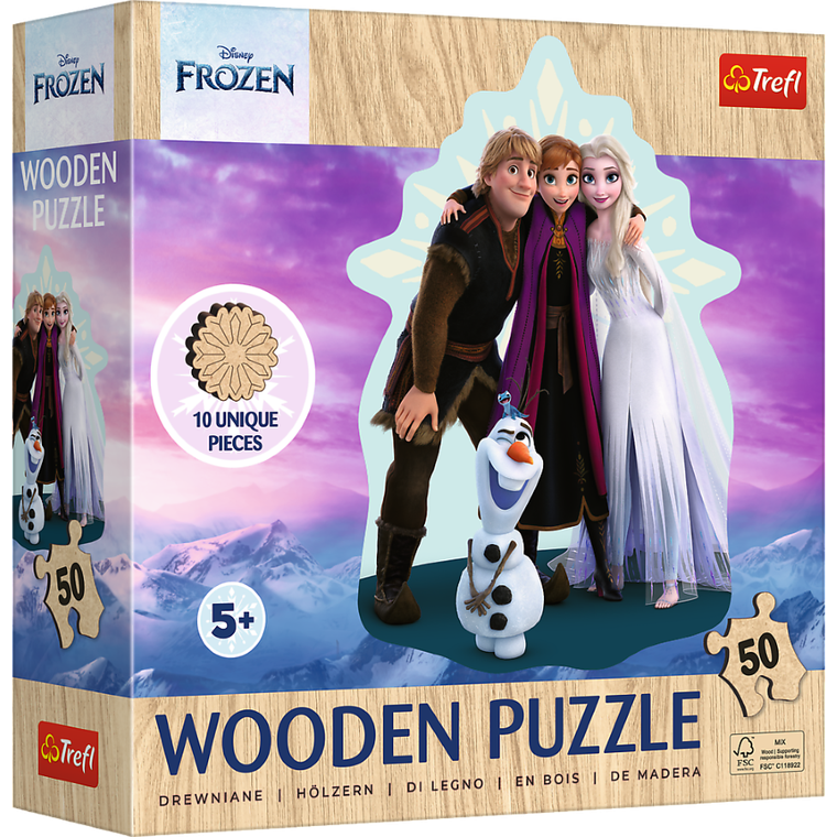Trefl, Kraina Lodu 2, Ulubiona Kraina Lodu, puzzle drewniane konturowe, 50 elementów