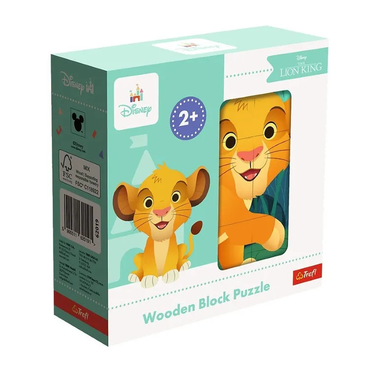 Trefl, Król Lew, drewniana układanka klocklowa, 9 elementów