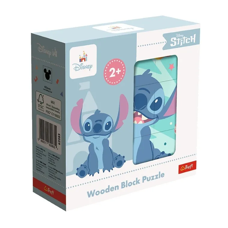 Trefl, Lilo i Stitch, drewniana układanka klockowa, 9 elementów