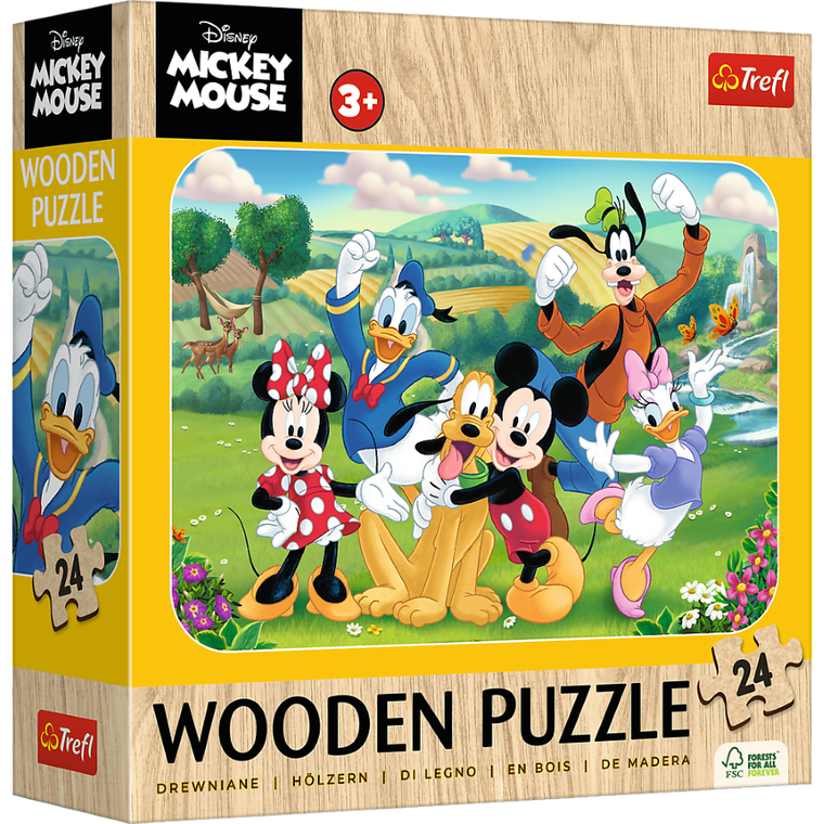 Trefl, Myszka Miki, Mickey z przyjaciółmi, puzzle drewniane, 24 elementy